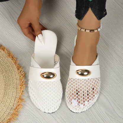 Golden Charm Fishnet Slides