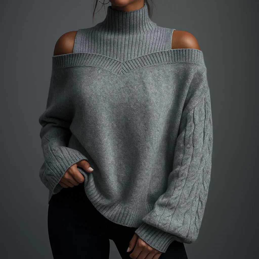 Riviera Cold-Shoulder Turtleneck Sweater